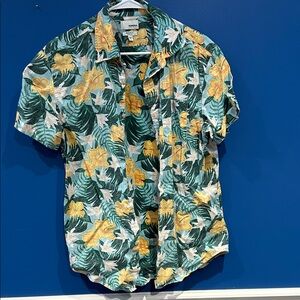 Sonoma Green and Yellow Floral Button Down Shirt